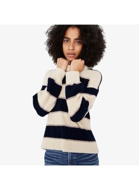 Madewell Lakeville Striped Sweater Pullover Cream Navy Chunky Knit Coastal L